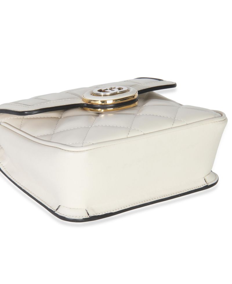 White Quilted Calfskin Mini Deco Chain Bag