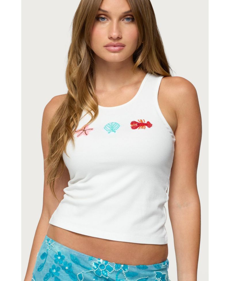 Women's Ocean Club Bead Ribbed Tank Top