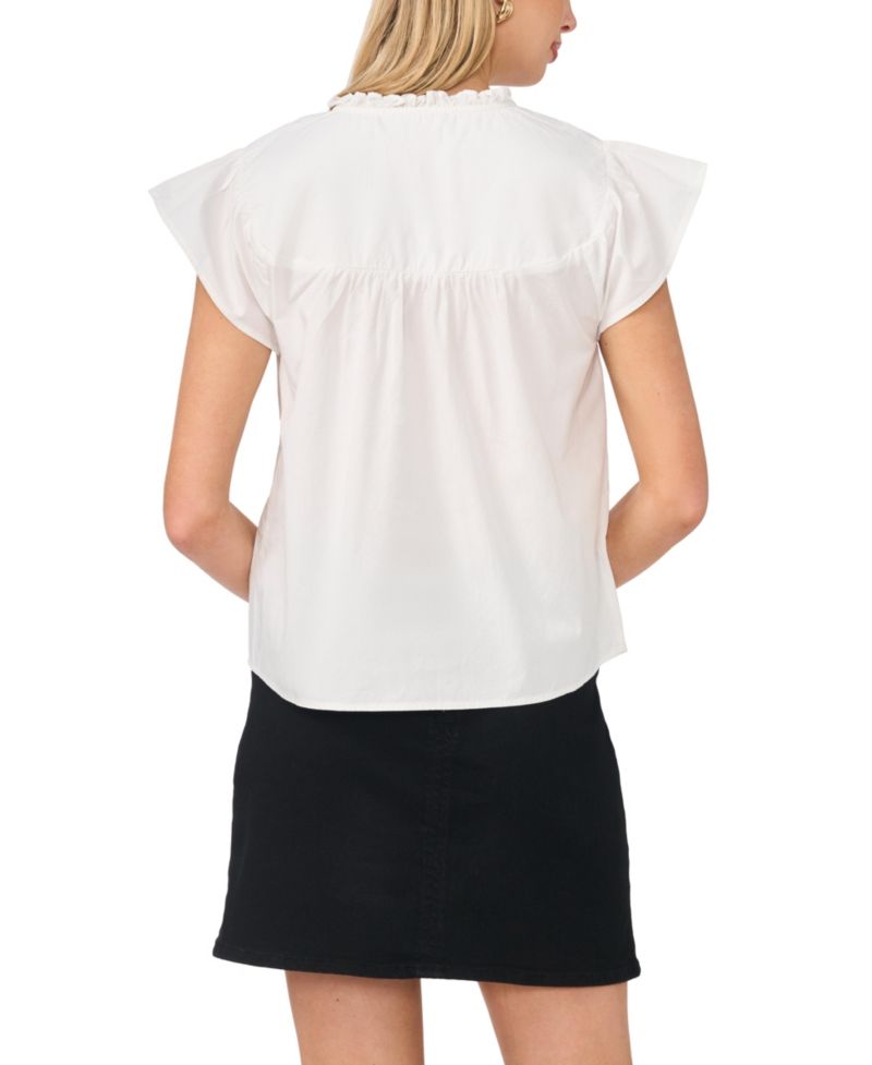 Women's Flutter-Sleeve Front Yoke V-Neck Top