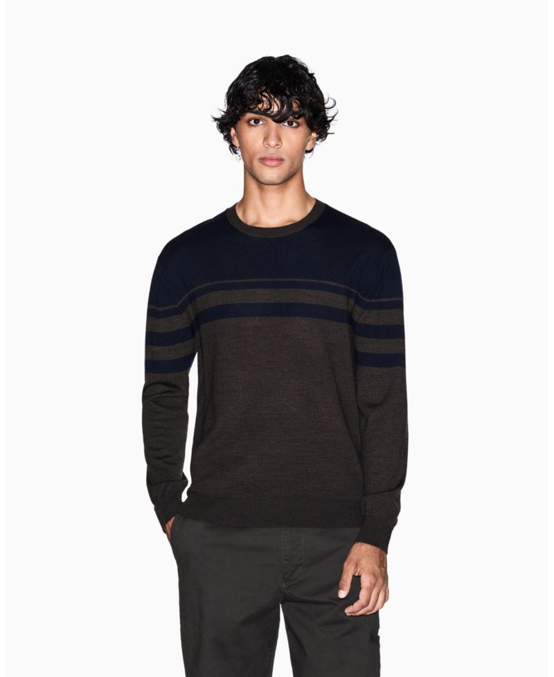 Men's Long Sleeve Wool Blend Color Block Sweater