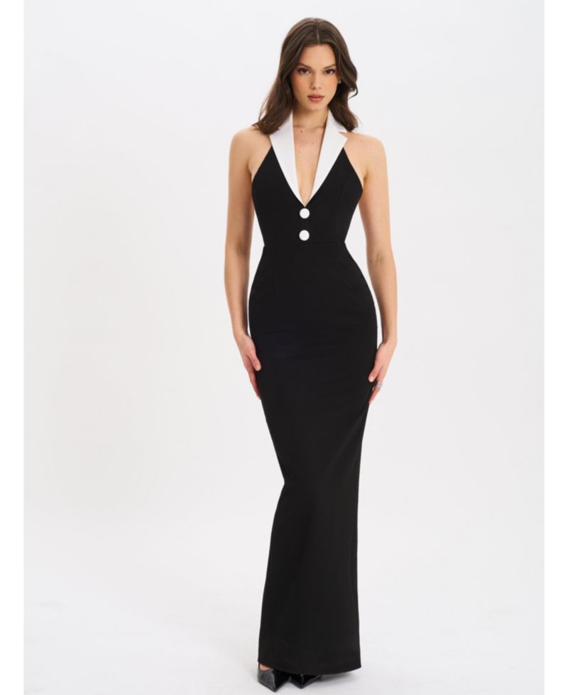 Women's Raelyn Black and White Business Casual Maxi Dress