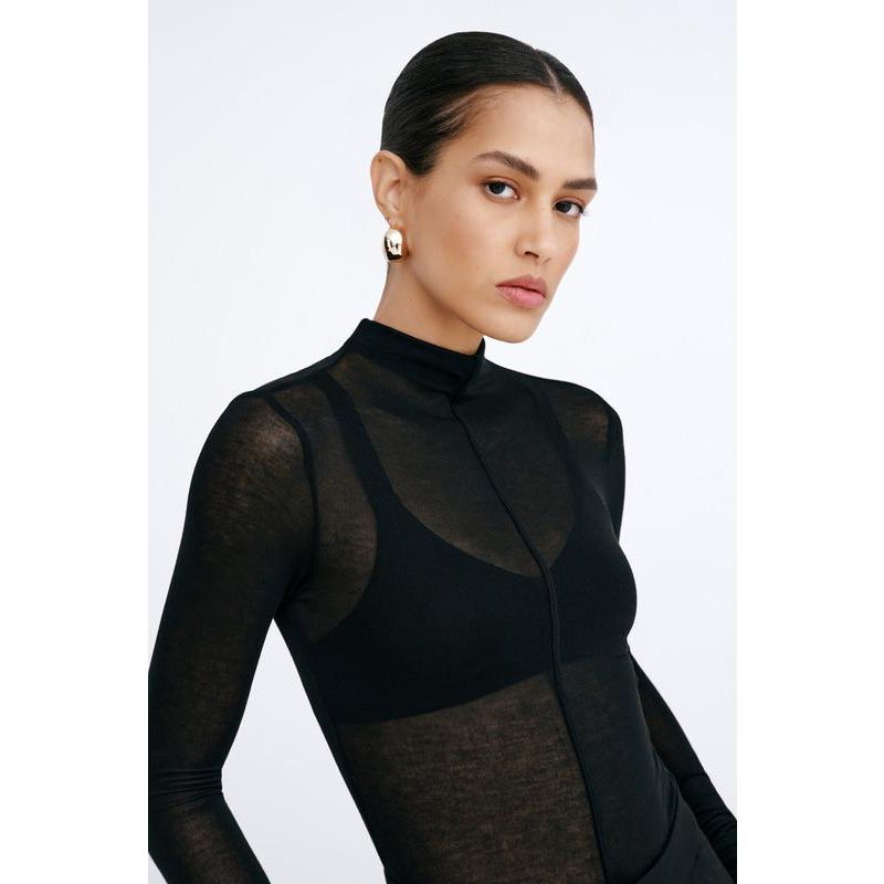 Women's Alicia Long-Sleeve Sheer Jersey Turtleneck with Thumbholes