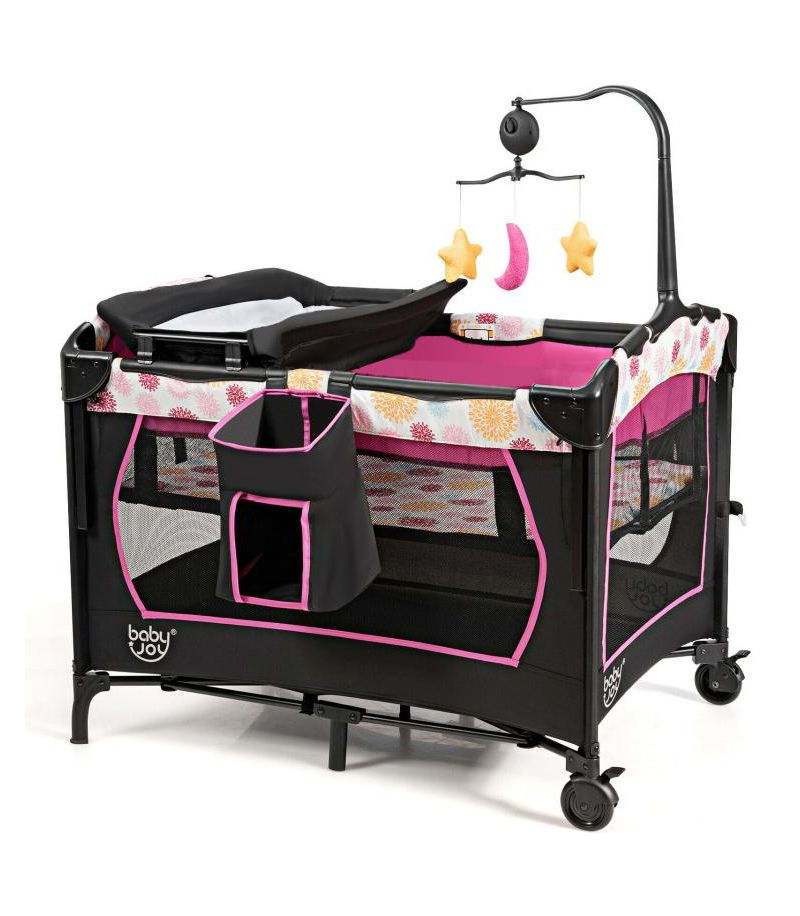 3-in-1 Convertible Portable Baby Playard with Music Box and Wheel and Brakes
