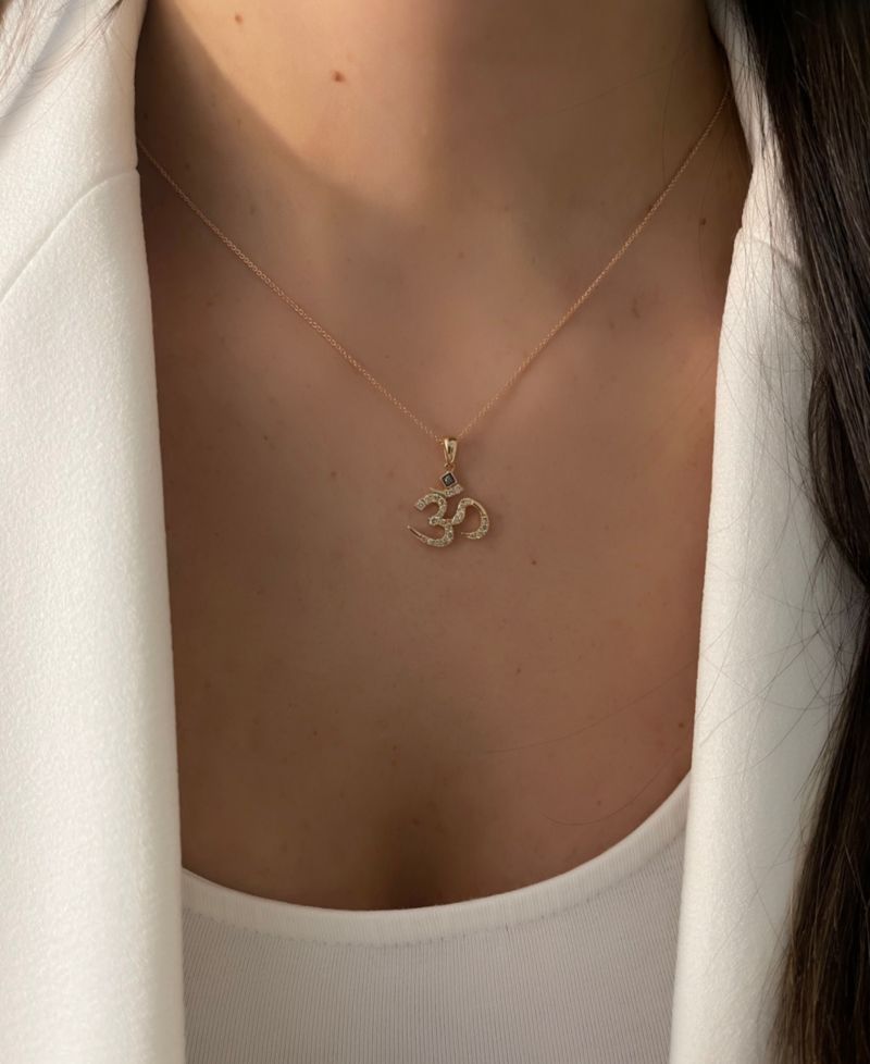 Nude Diamond (1/4 ct. t.w.) & Chocolate Diamond Accent Om Symbol Pendant Necklace in 14k Rose Gold, 18" + 2" extender