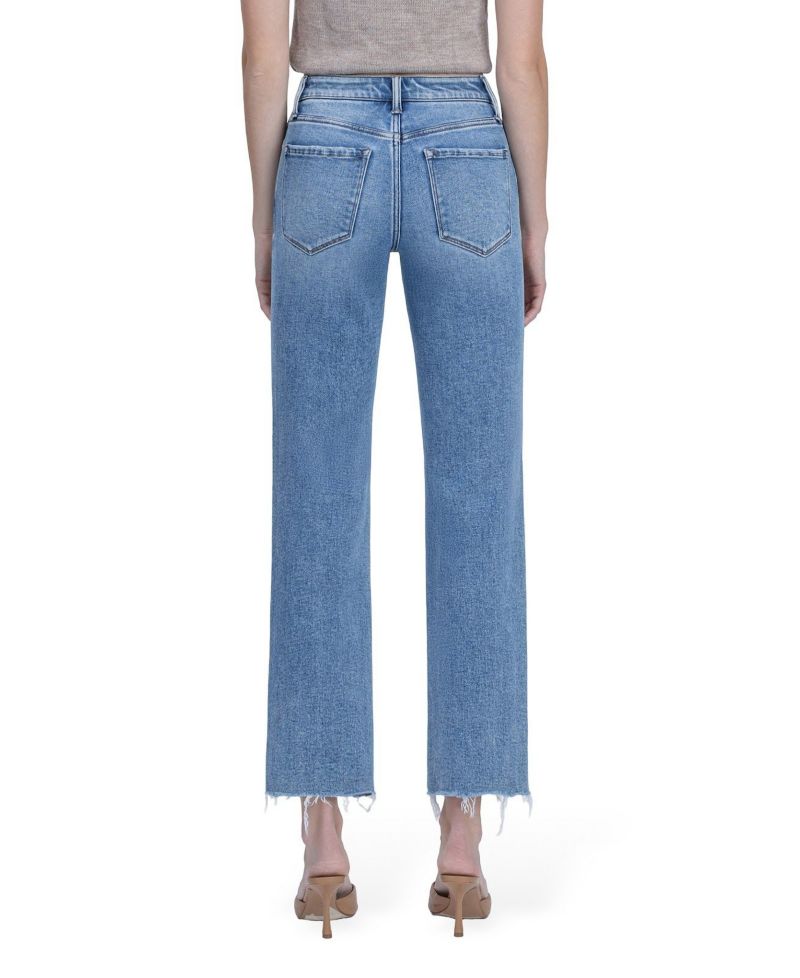 Women's High Rise Distressed Detail Ankle Straight Jeans