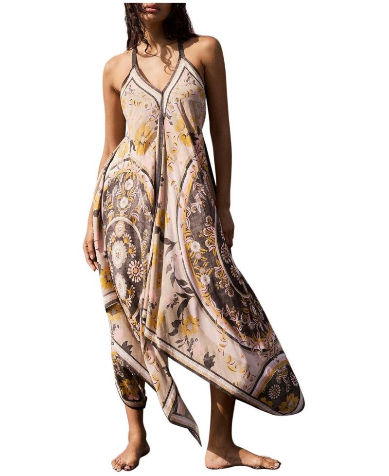 Women's Desert Bloom V-Neck Floral-Print Handkerchief Hemline Maxi Dress
