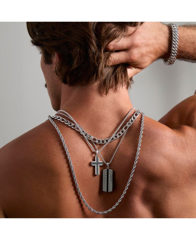 Stainless Steel Cross Necklace for Men 22", Two-Tone Pendant Necklace, Cross Jewelry