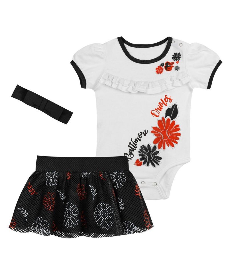 Baby Boys and Girls 3-Piece White Baltimore Orioles Sweet Catcher Bodysuit, Headband and Skirt Set