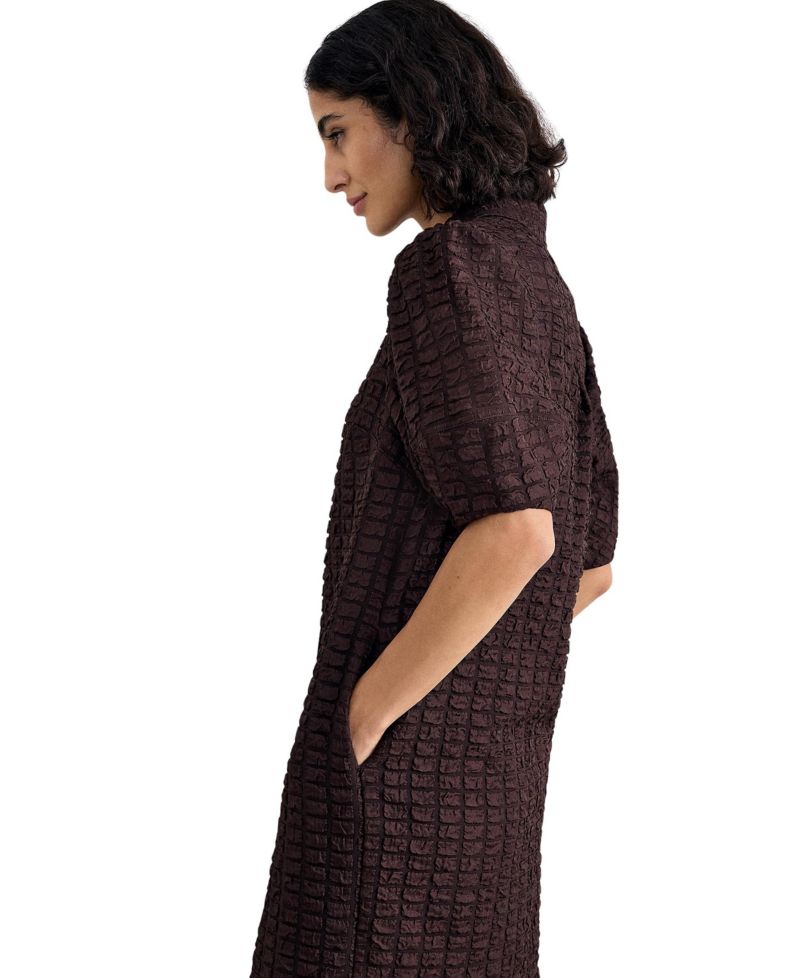 Women's Yasmine Textured Puff-Sleeve Pocket Mini Shirt Dress