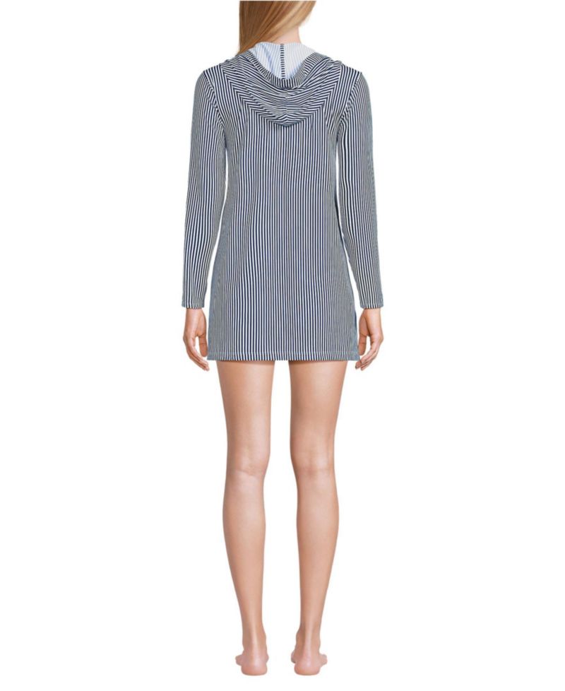 Women's Cotton Jersey Long Sleeve Hooded Swim Cover-up Dress