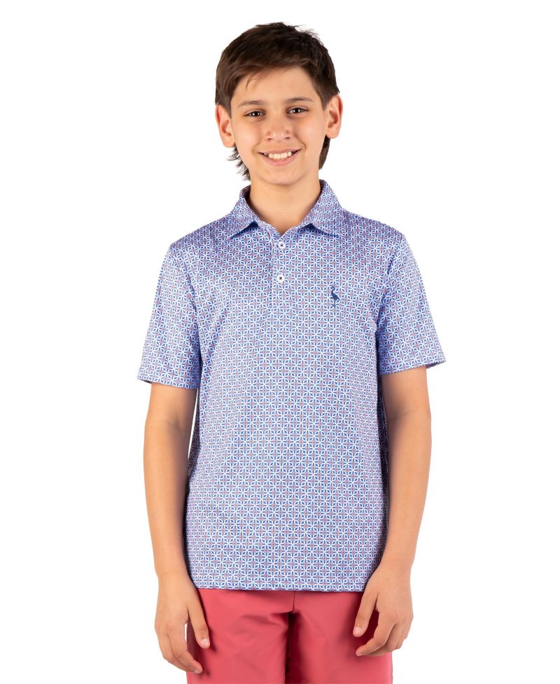 Boys Geo Floral Printed Performance Polo