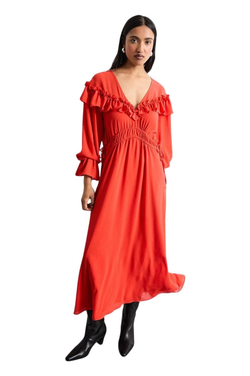 Women's Ruffle Shoulder Detail Boho Maxi Dress