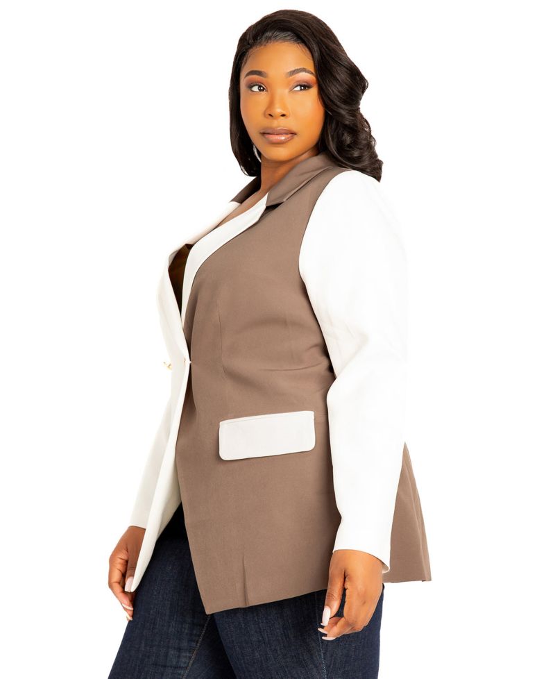 Plus Size Contrast Double Breasted Blazer