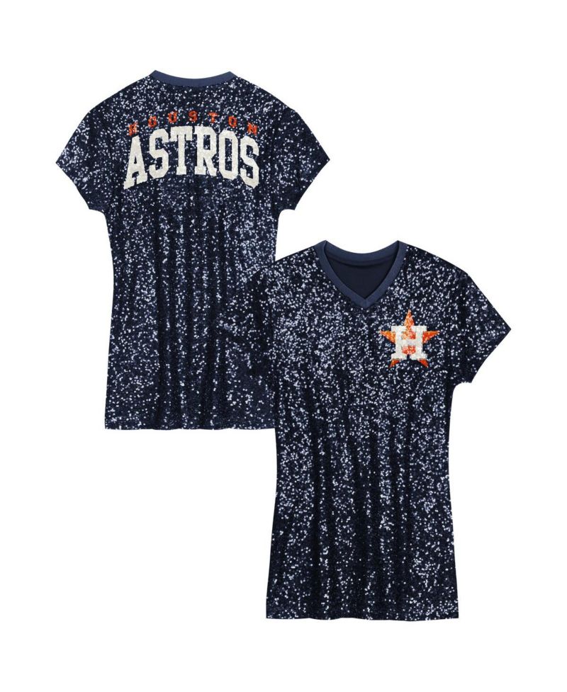 Girls Youth Navy Houston Astros Sequin V-Neck Dress