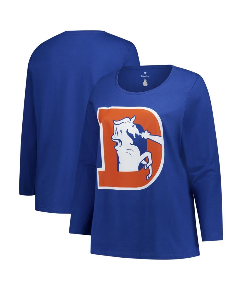 Women's Royal Denver Broncos Plus Size Primary Logo Long Sleeve Scoop Neck T-Shirt
