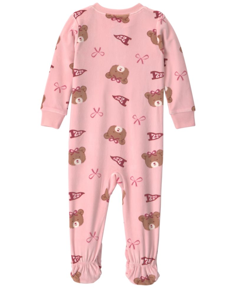 Baby Girls' Bears & Bows Snug-Fit 2-Way Zip Footed Pajamas