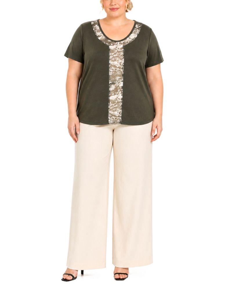 Plus Size Python Mesh Inset Short-Sleeve Top