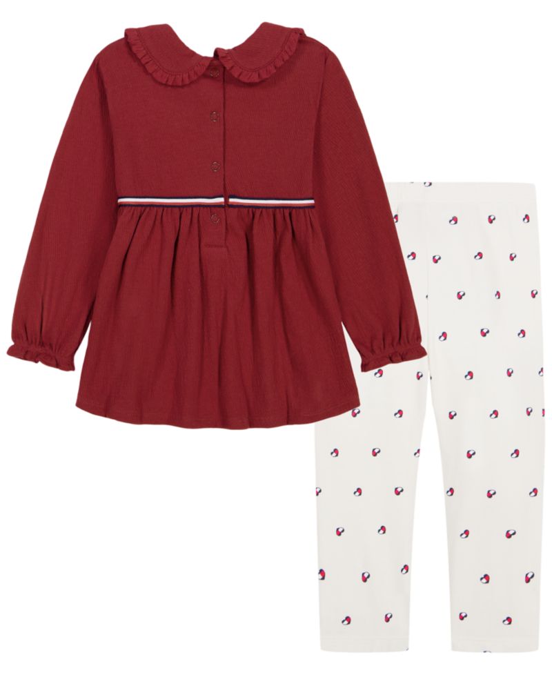 Baby Girls' Long-Sleeve Peter Pan Collar Bow Tunic and Leggings, 2-Piece Set