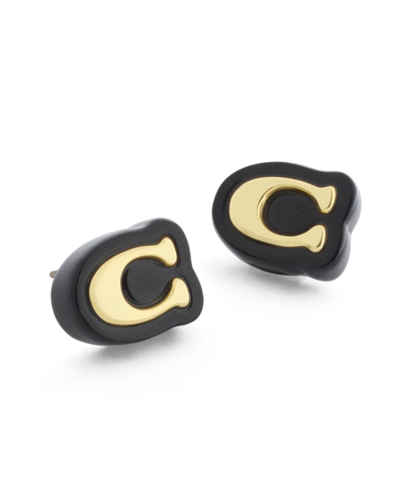 Black Signature C Resin Stud Earrings