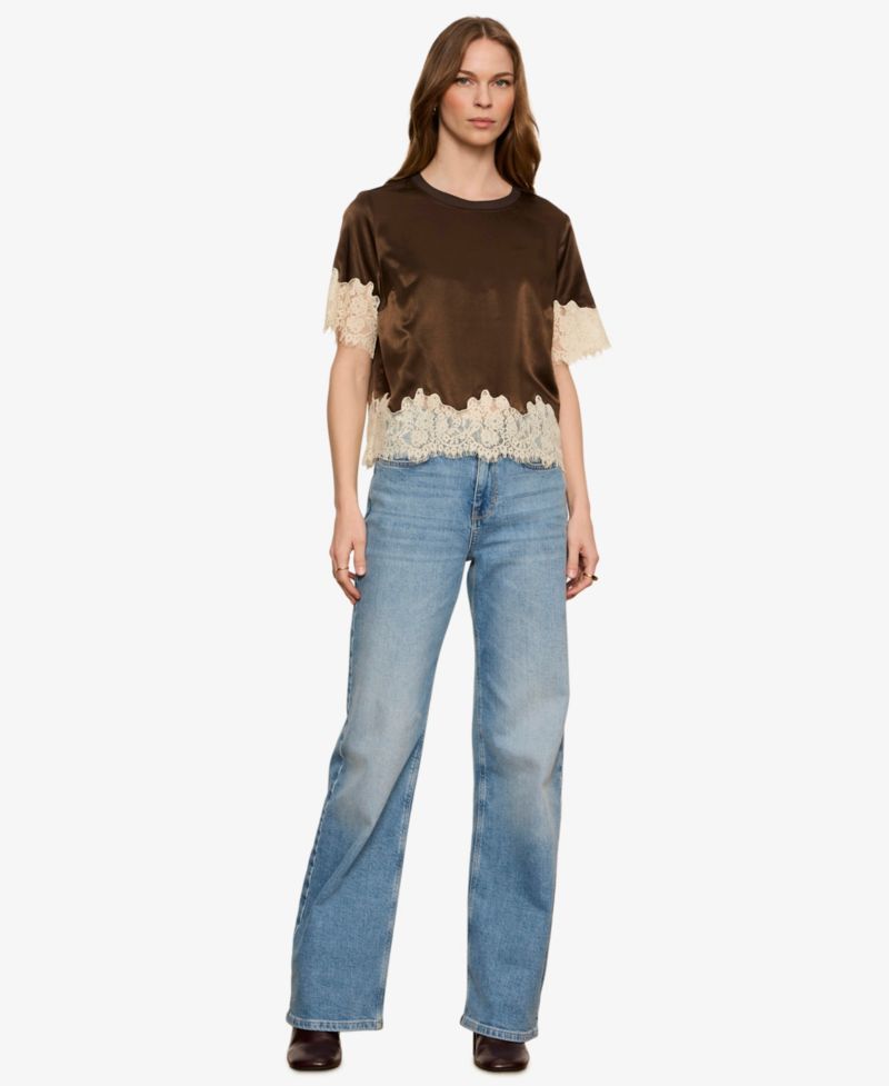 Women's One Of A Kind Satin Lace-Trim Blouse