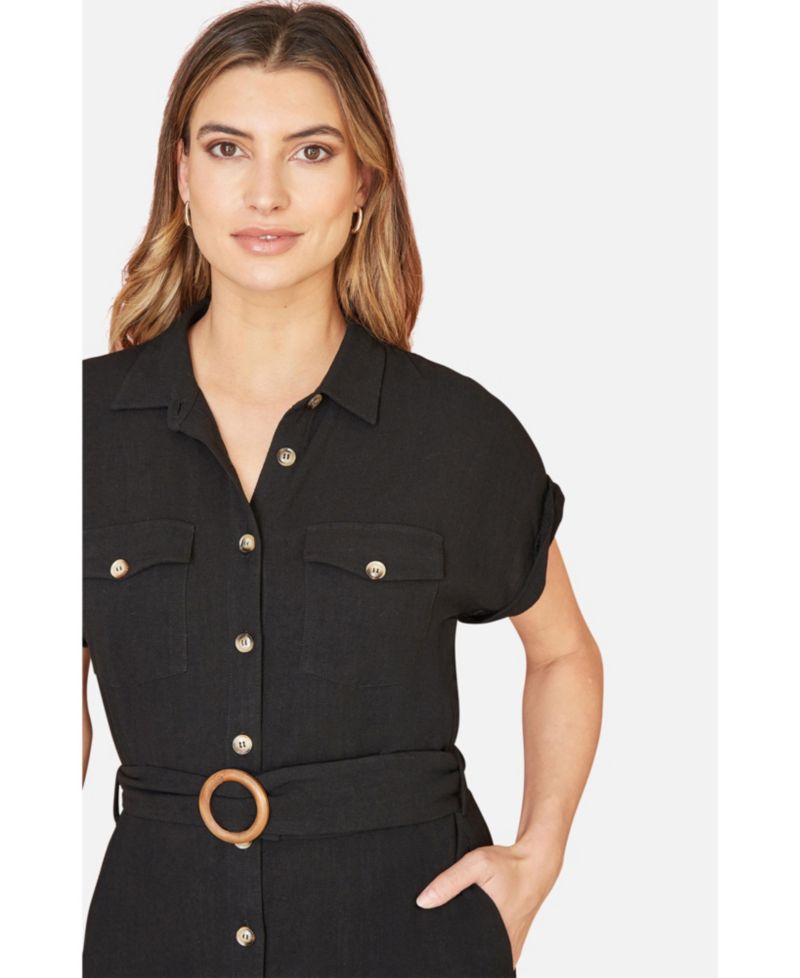 Women's Linen Look Midi Shirt Dress