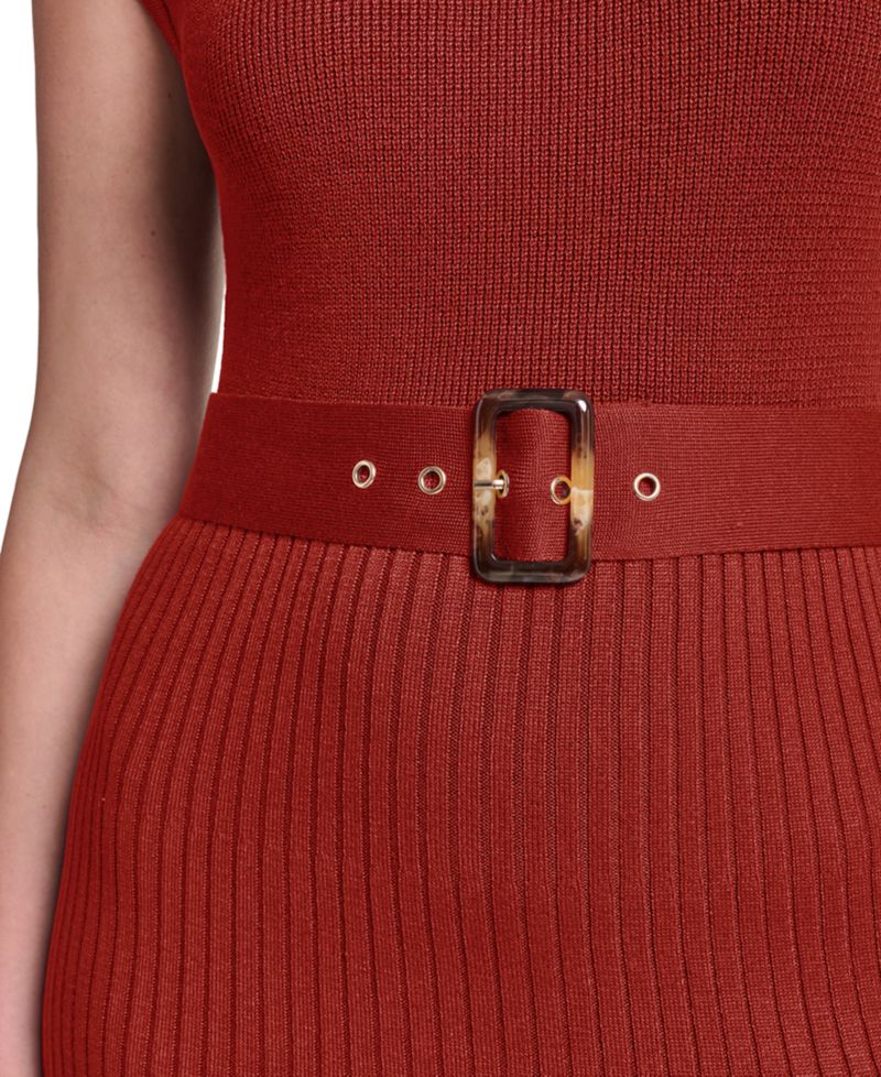 Petite Belted Midi Ribbed Dress