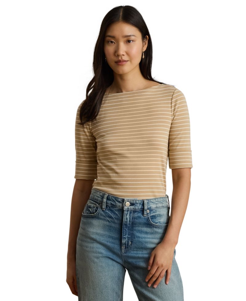 Women's Striped Boat Neck Top