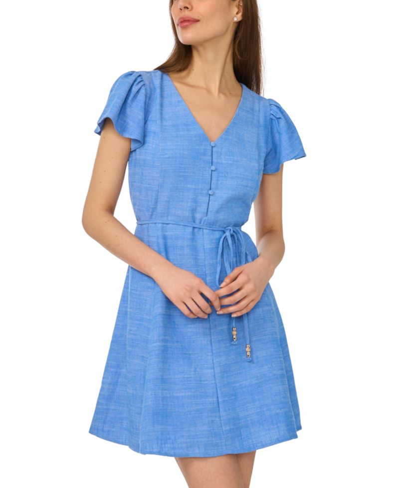 Women's Flutter-Sleeve V-Neck Dress