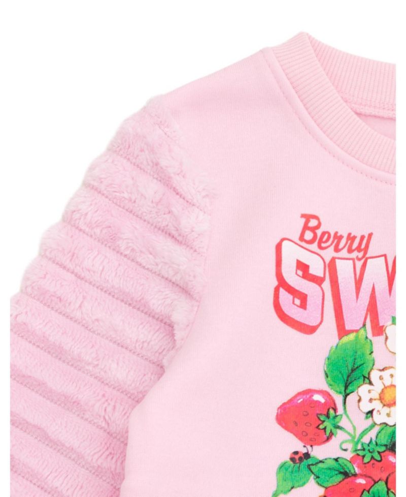 Fleece Pullover Sweatshirt with Faux Fur Sleeves