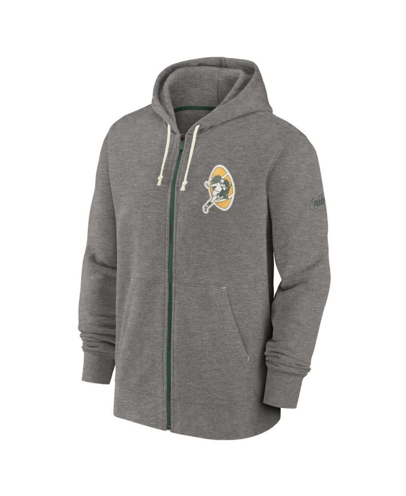 Men's Heather Charcoal Green Bay Packers Historic Lifestyle Full-Zip Hoodie