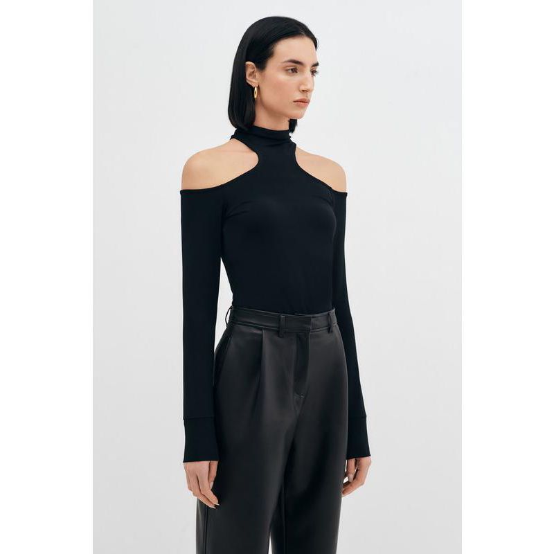 Women's Teagan Sleek Mock-Neck Jersey Top with Shoulder Cutouts