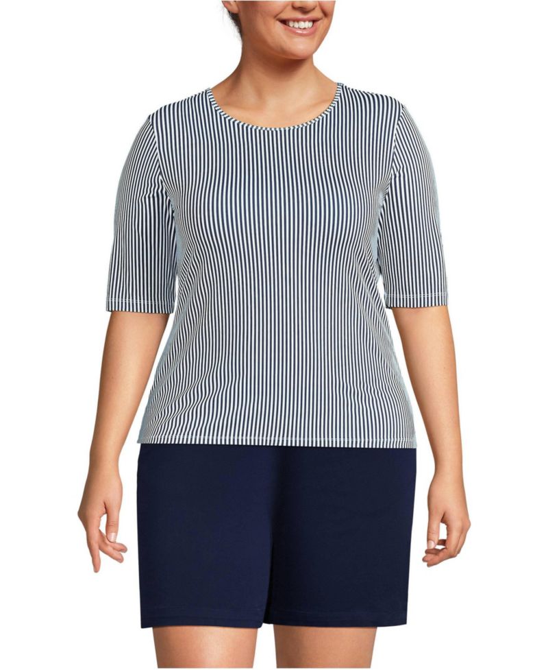Plus Size Elbow Sleeve Crewneck Garden Tee- Sunshade UPF 50 Quick Dry