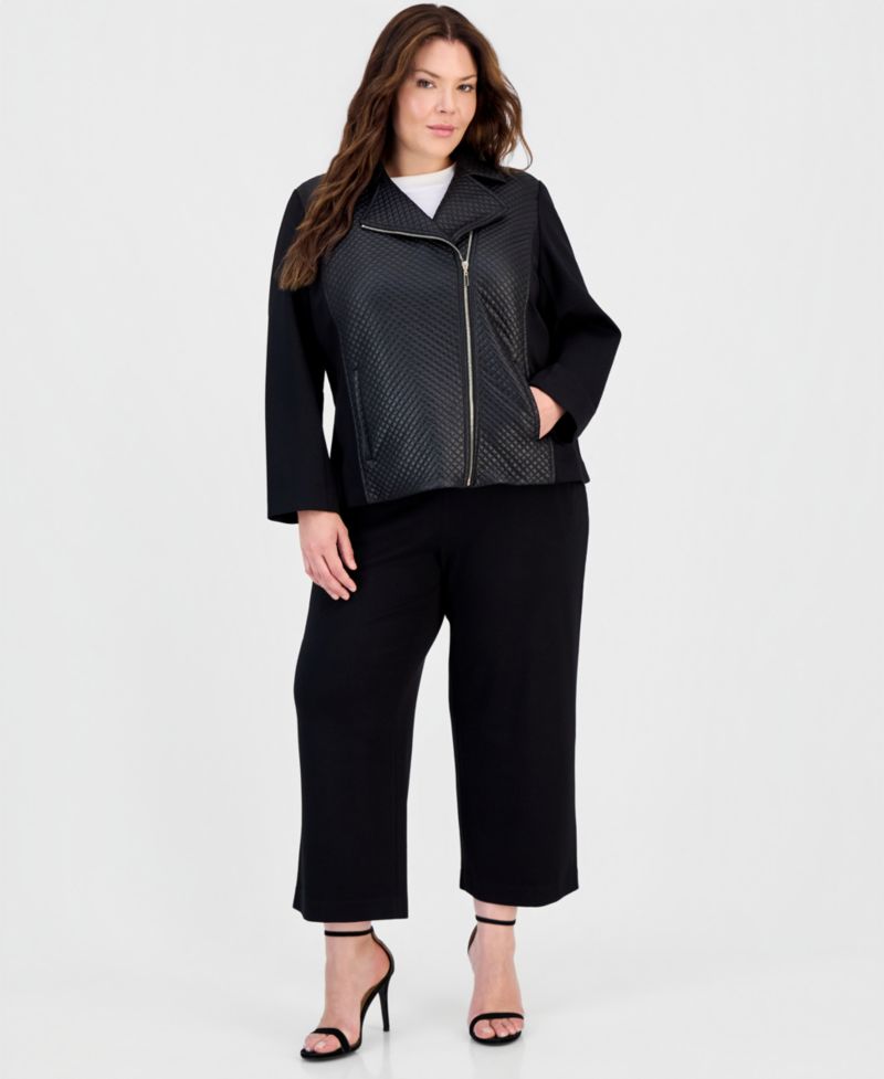 Plus Size Quilted Faux-Leather Motorcycle Jacket