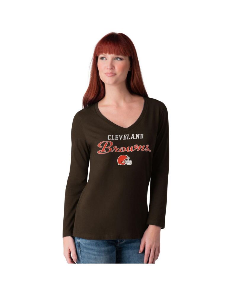 Women's Brown Cleveland Browns Post Season Long Sleeve V-Neck T-Shirt