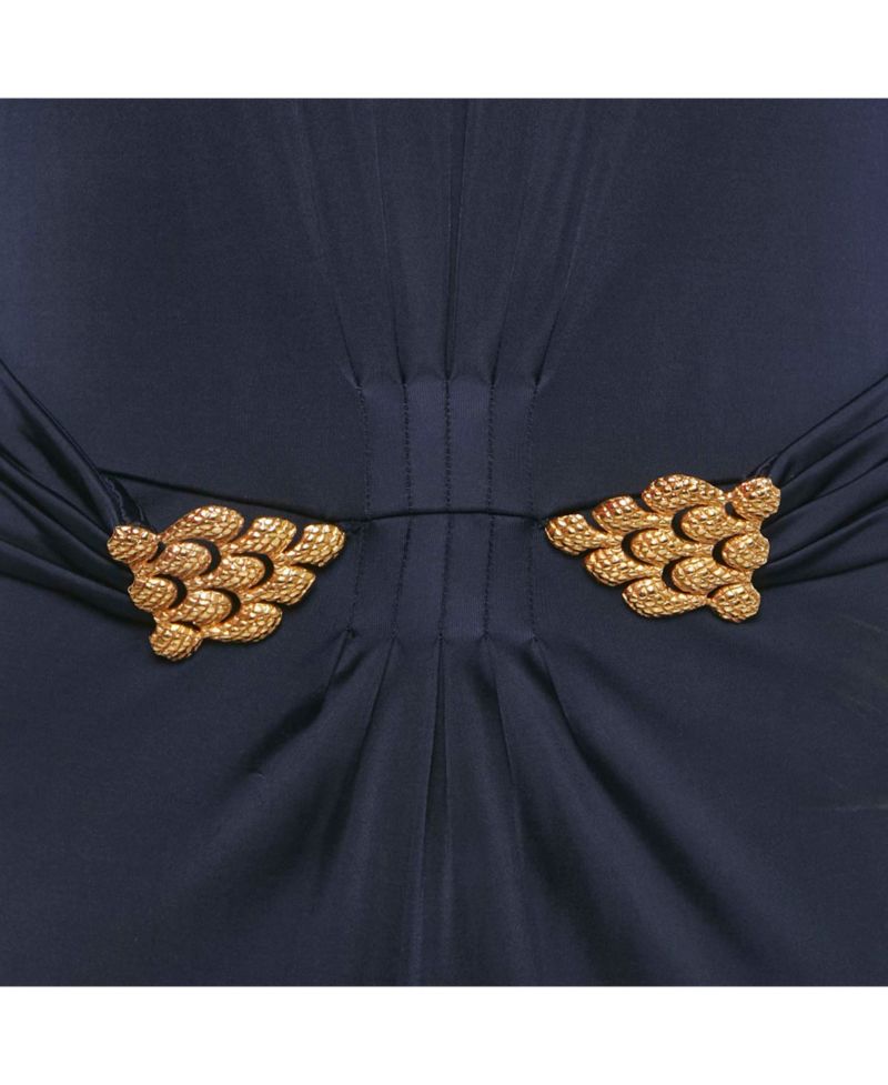 Women's Purple Jersey Broach Detail Knee -Length Dress