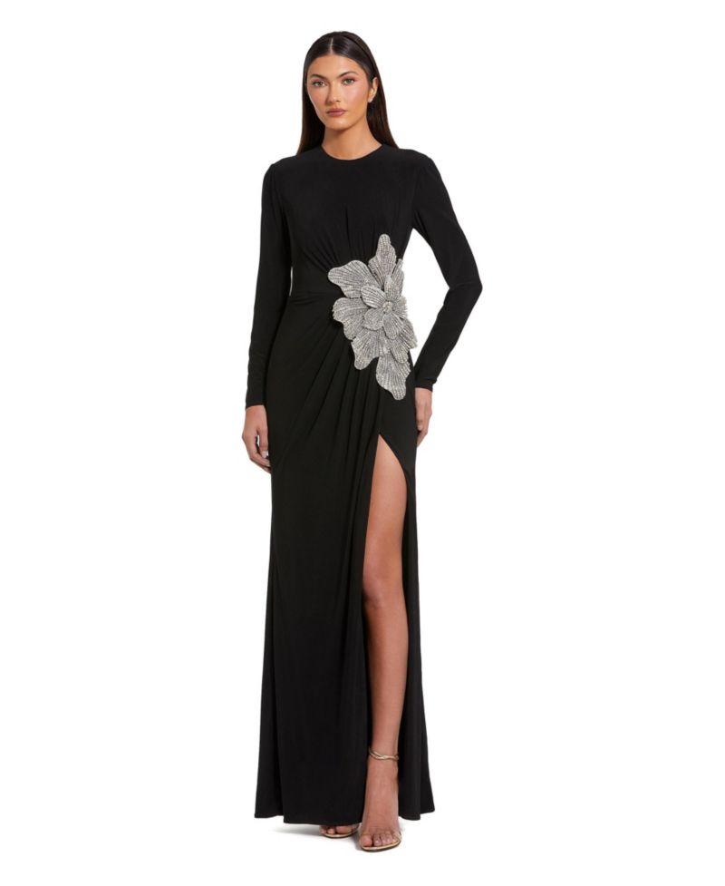 Women's Floral Applique Long Sleeve Jersey Gown
