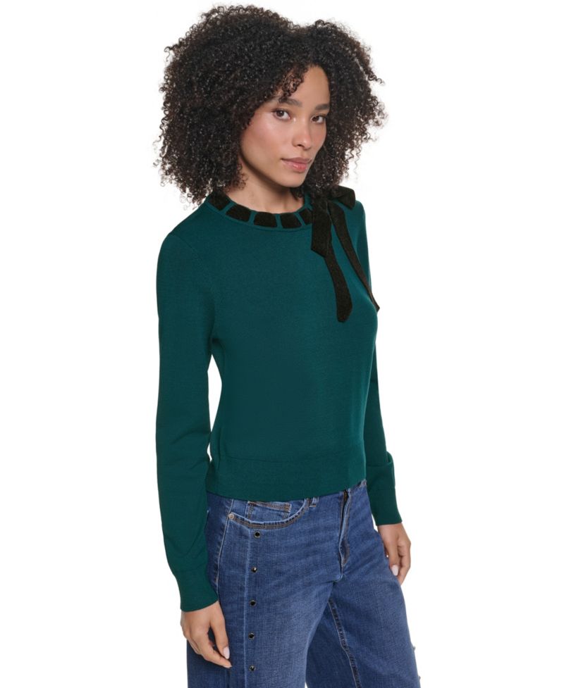 Petite Bow Crewneck Long-Sleeve Sweater