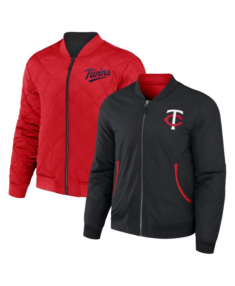 Men's Darius Rucker Collection by Black, Red Minnesota Twins Reversible Full-Zip Bomber Jacket