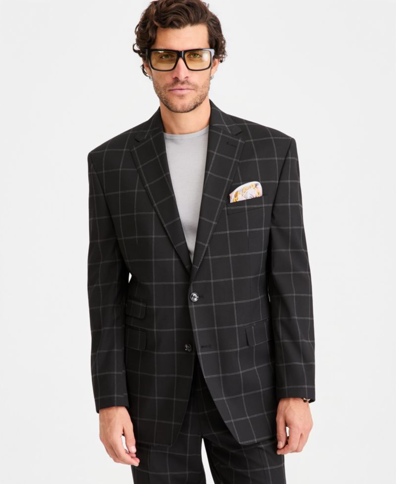 Men's Classic-Fit Windowpane Suit Separates Jacket