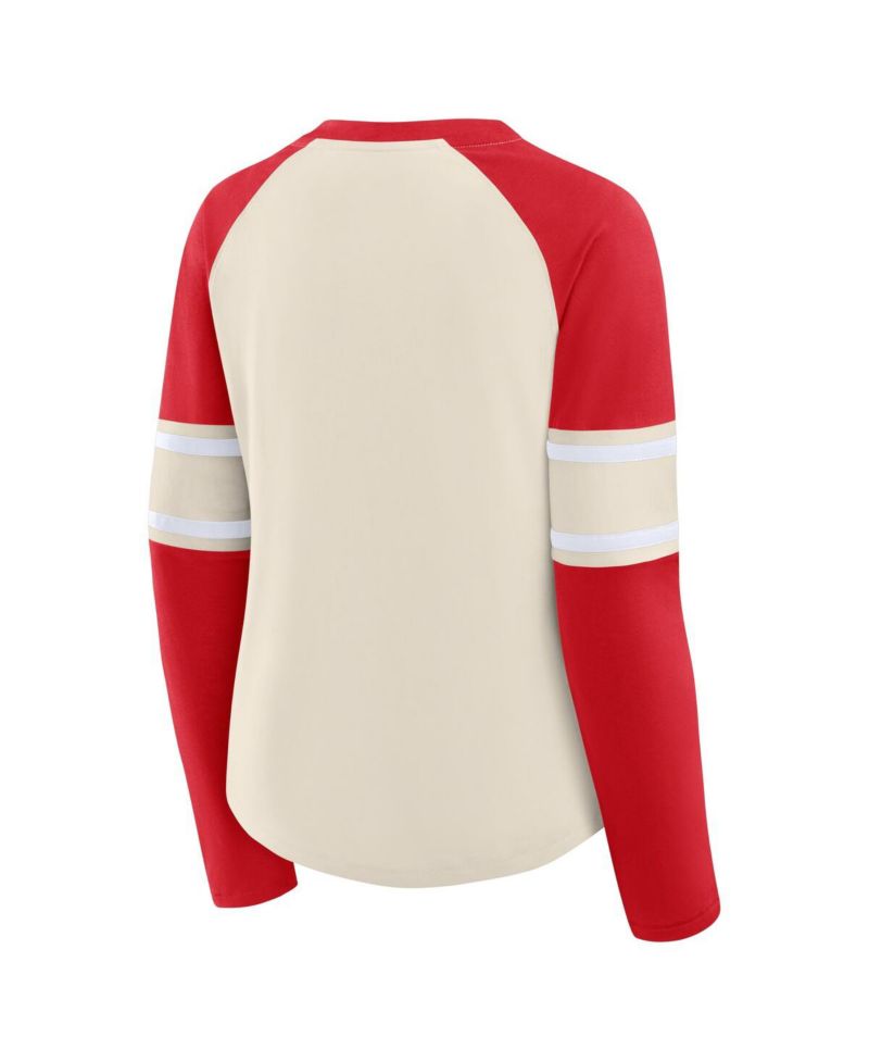 Women's Cream/Red Kansas City Chiefs Hometown Gridiron Hero Raglan Lace-Up V-Neck Long Sleeve T-Shirt