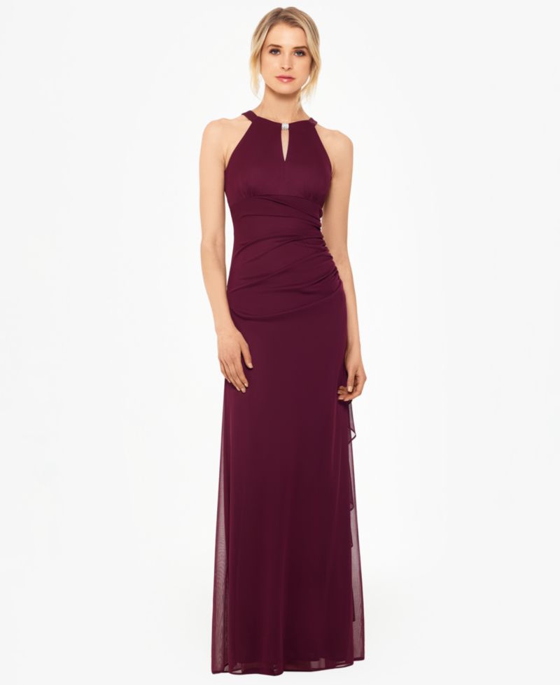 B&A by Betsy and Adam Ruched Halter Gown