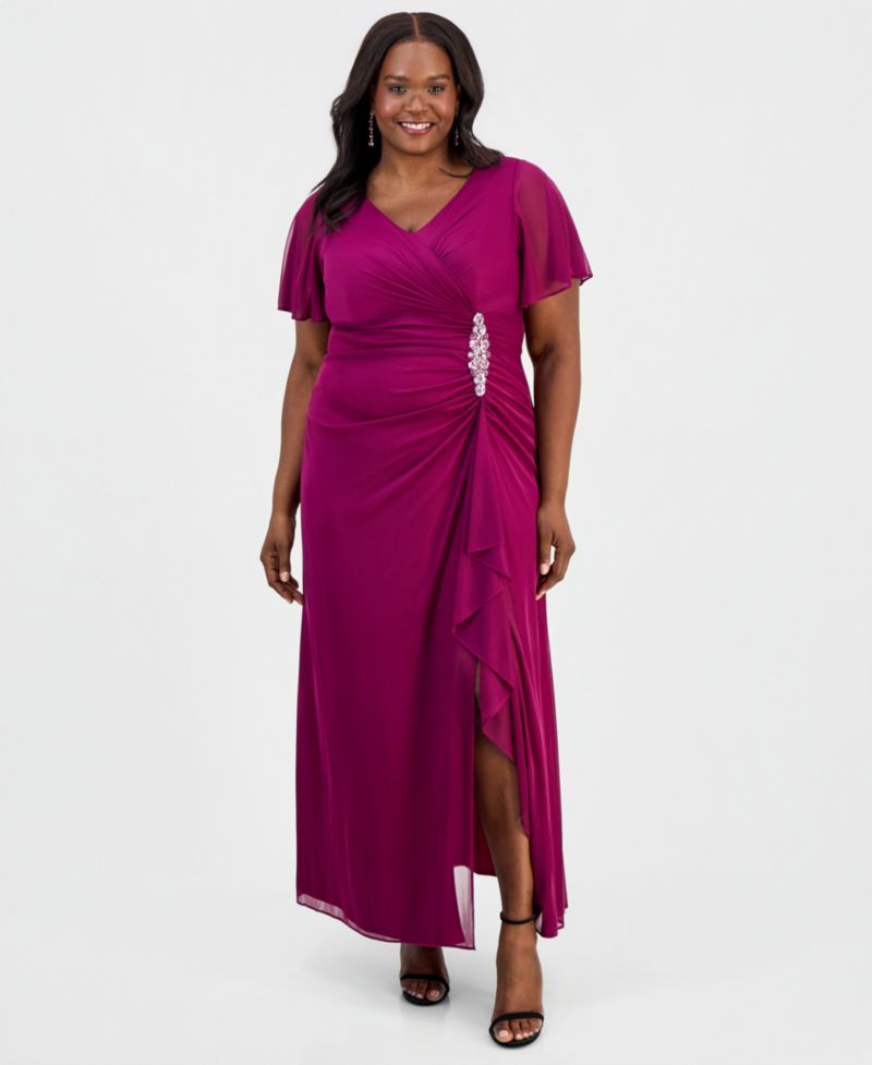 Alex Evening Women's Embellished Flutter-Sleeve Gown