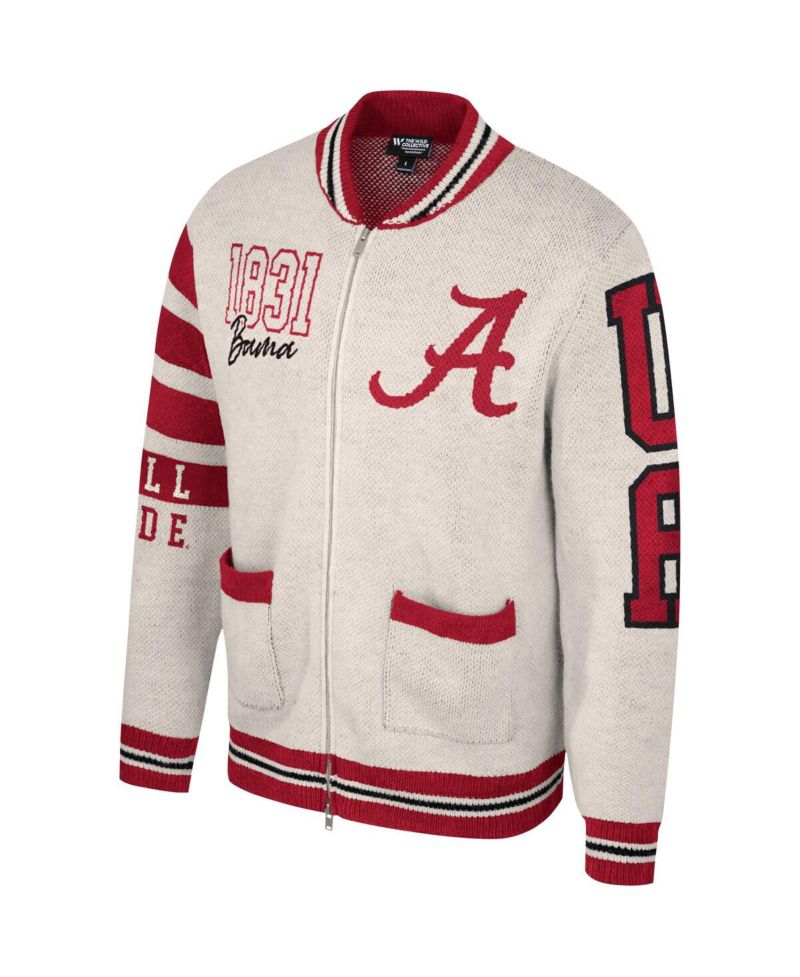 Men's and Women's Cream Alabama Crimson Tide Jacquard Full-Zip Sweater