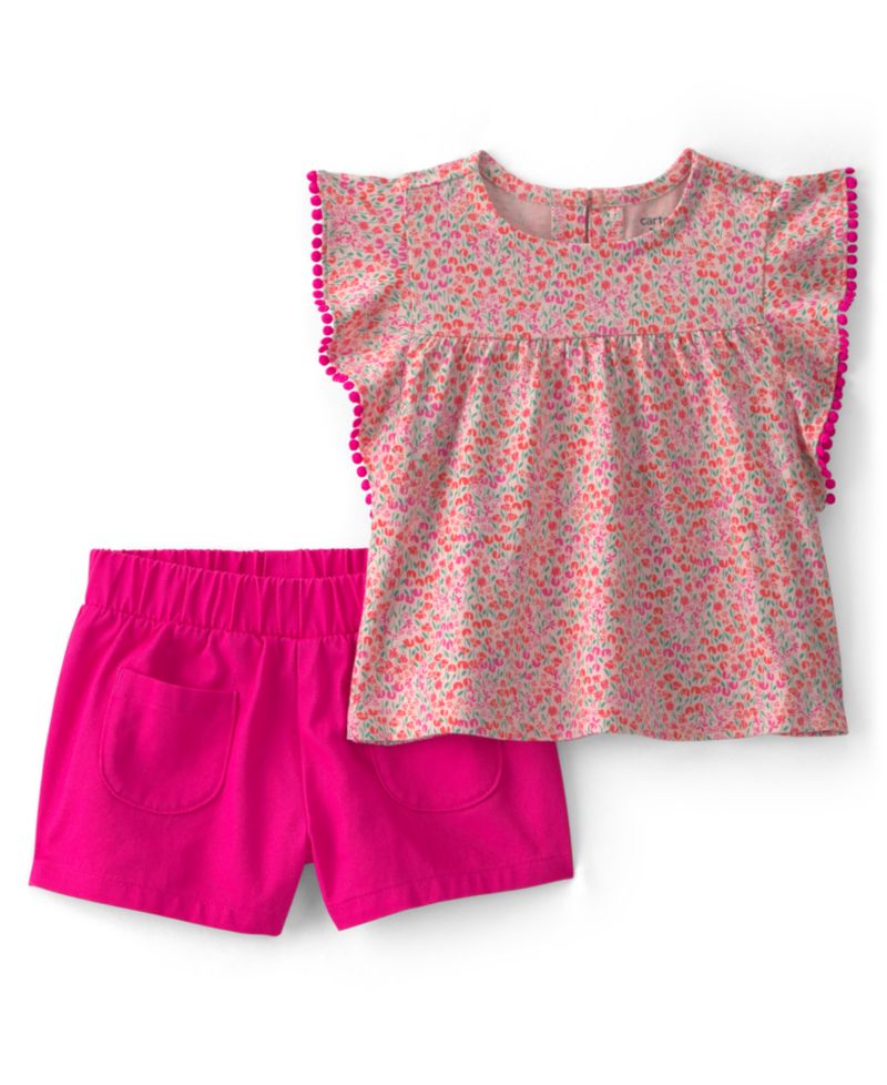 Baby Girls' Floral Top and Shorts, 2-Piece Set