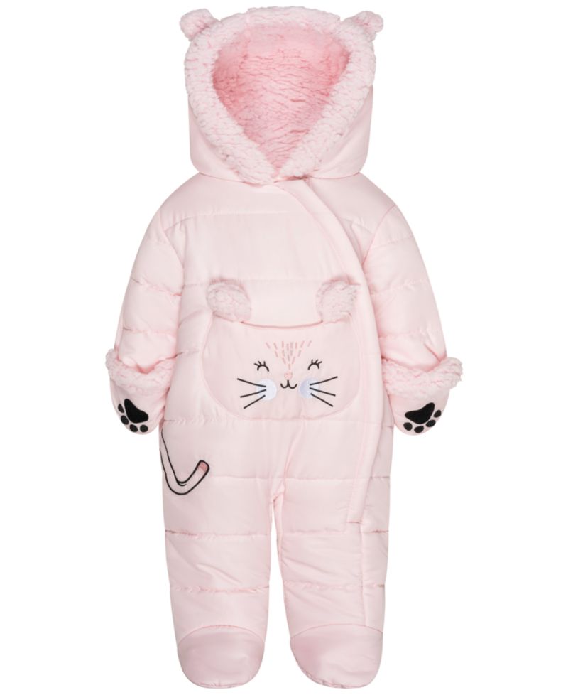 Baby Girls' Embroidered Cat Hooded One-Piece Snowsuit