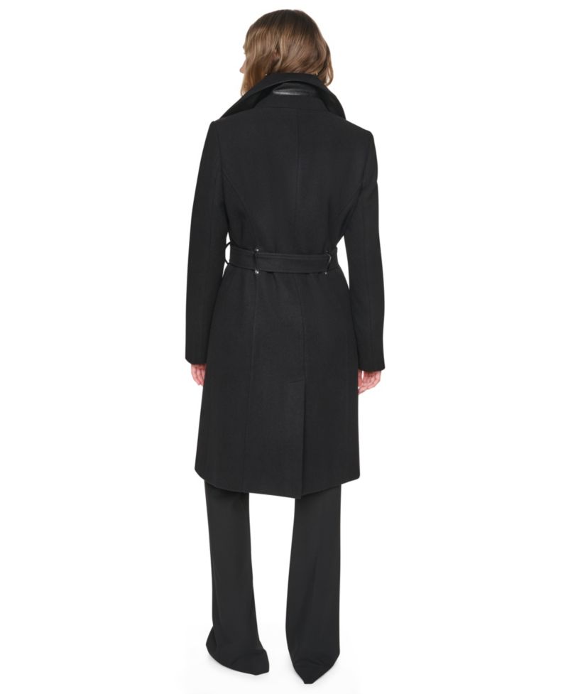 Women's Faux-Leather Trimmed Asymmetrical Wrap Coat