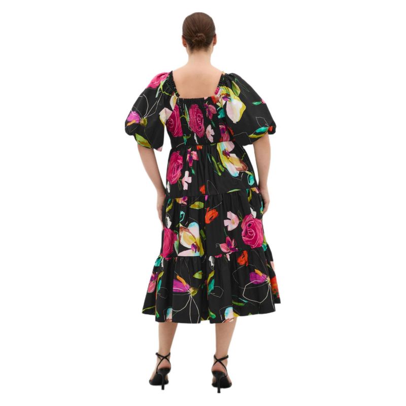 Women's Plus Size Fantasy Print Puff Sleeve Midi Dress
