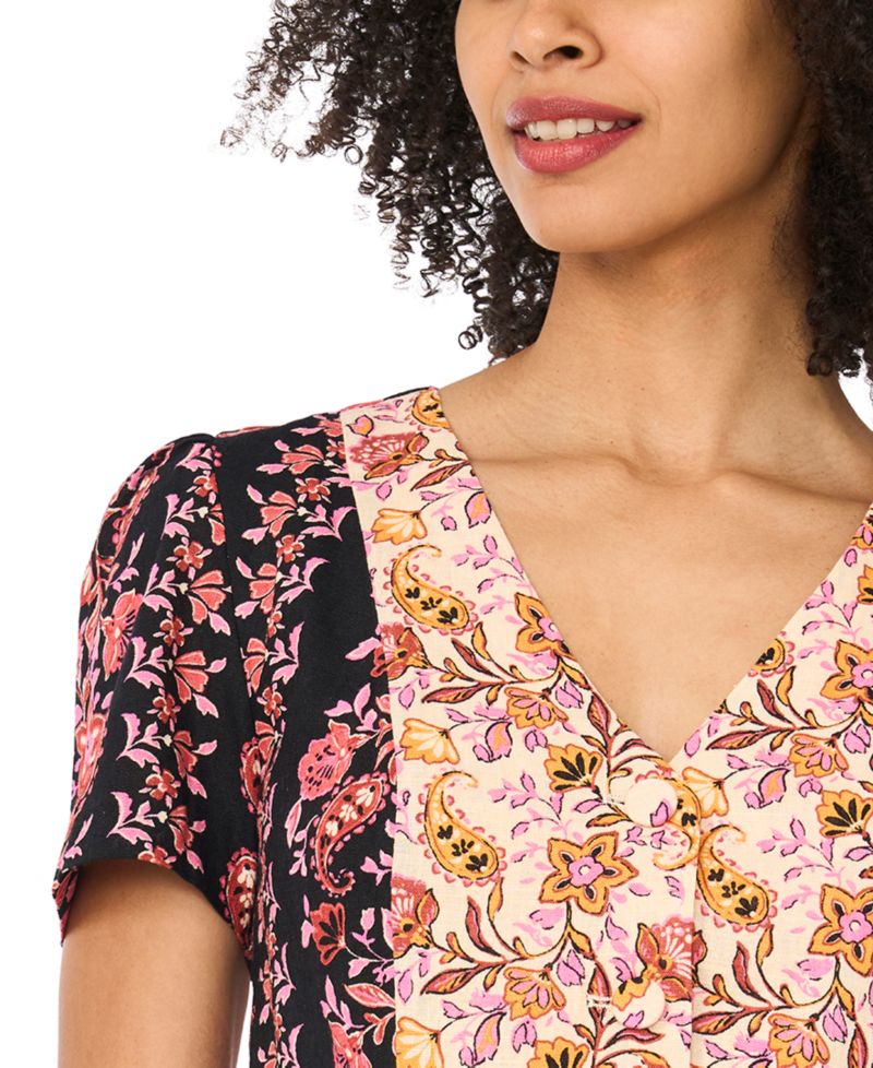 Women's V-Neck Short-Sleeve Printed Top