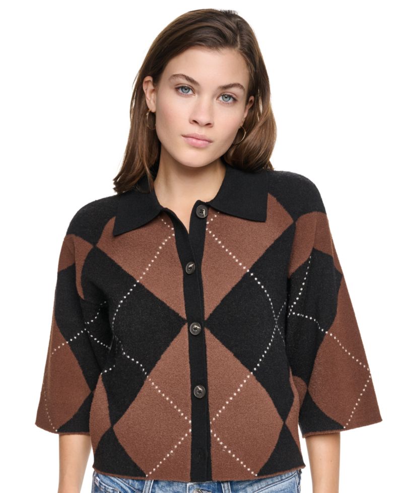 Petite Argyle Collared Cardigan