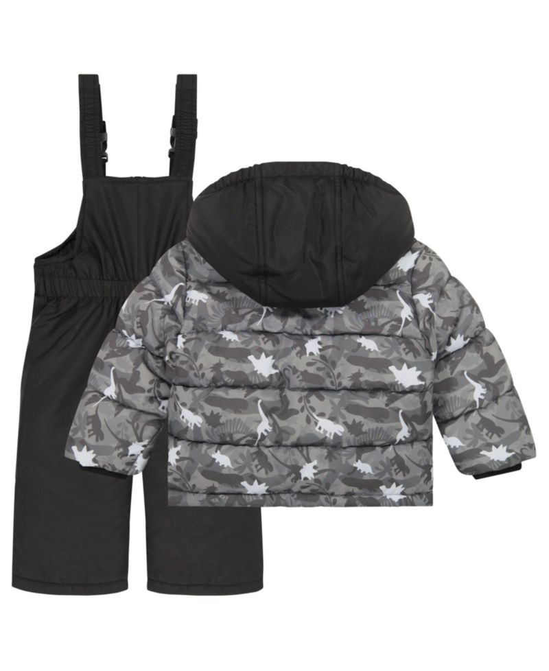 Toddler Boys' 2T-5T Dinosaur-Print Puffer Hooded Jacket and Ski Bib, 2-Piece Set